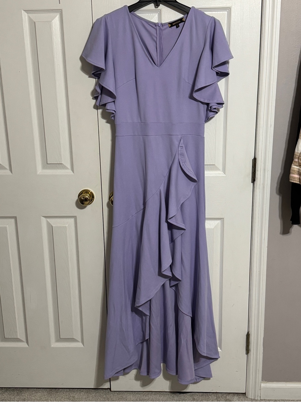 Miusol Lavender Ruffle V‑Neck Maxi High Low Dress